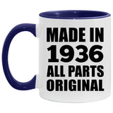88th Birthday Made in 1936 All Parts Original - 11oz Accent Mug Purple