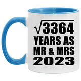 58th Anniversary Square Root of 3364 Years As Mr & Mrs 2023 - 11oz Accent Mug Blue