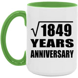 43rd Anniversary Square Root of 1849 Years Anniversary - 15oz Accent Mug Green