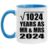 32nd Anniversary Square Root of 1024 Years As Mr & Mrs 2024 - 11oz Accent Mug Blue