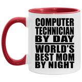 Computer Technician By Day World's Best Mom By Night - 11oz Accent Mug Red