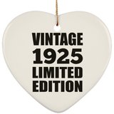 99th Birthday Vintage 1925 Limited Edition - Heart Ornament