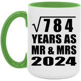 28th Anniversary Square Root of 784 Years As Mr & Mrs 2024 - 15oz Accent Mug Green