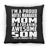 Proud Hotel Manager Mom Of Awesome Son - Throw Pillow Black