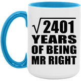 49th Anniversary Square Root of 2401 Years of Being Mr Right - 15oz Accent Mug Blue