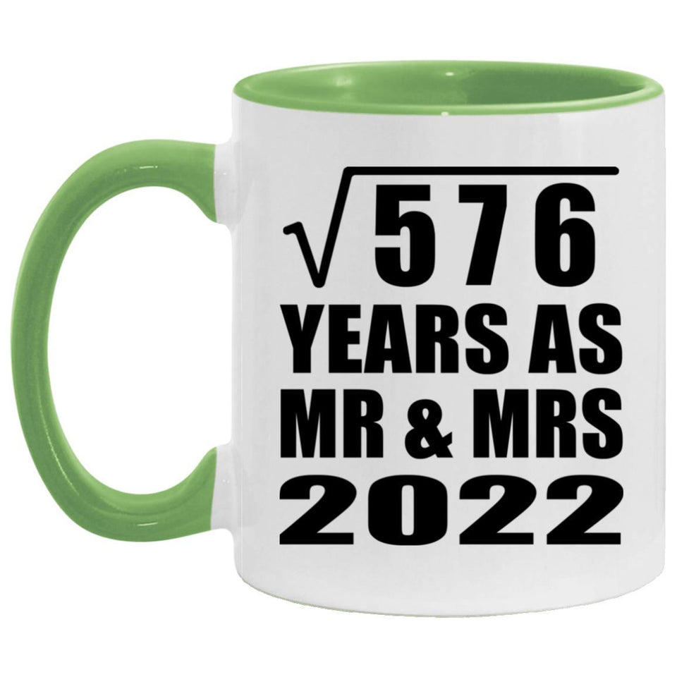 24th Anniversary Square Root of 576 Years As Mr & Mrs 2022 - 11oz Accent Mug Green