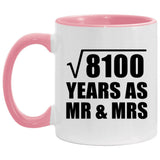 90th Anniversary Square Root of 8100 Years As Mr & Mrs - 11oz Accent Mug Pink