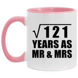 11th Anniversary Square Root of 121 Years As Mr & Mrs - 11oz Accent Mug Pink