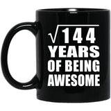 12th Birthday Square Root of 144 Years of Being Awesome - 11oz Coffee Mug Black