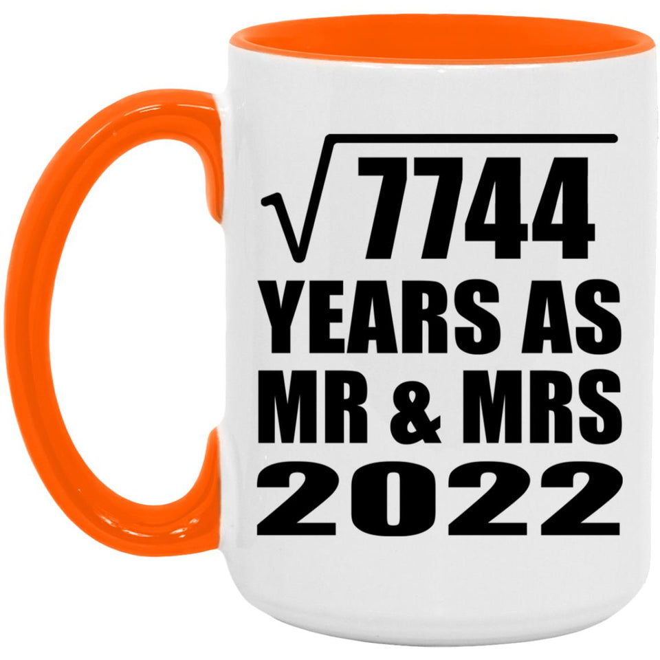 88th Anniversary Square Root of 7744 Years As Mr & Mrs 2022 - 15oz Accent Mug Orange