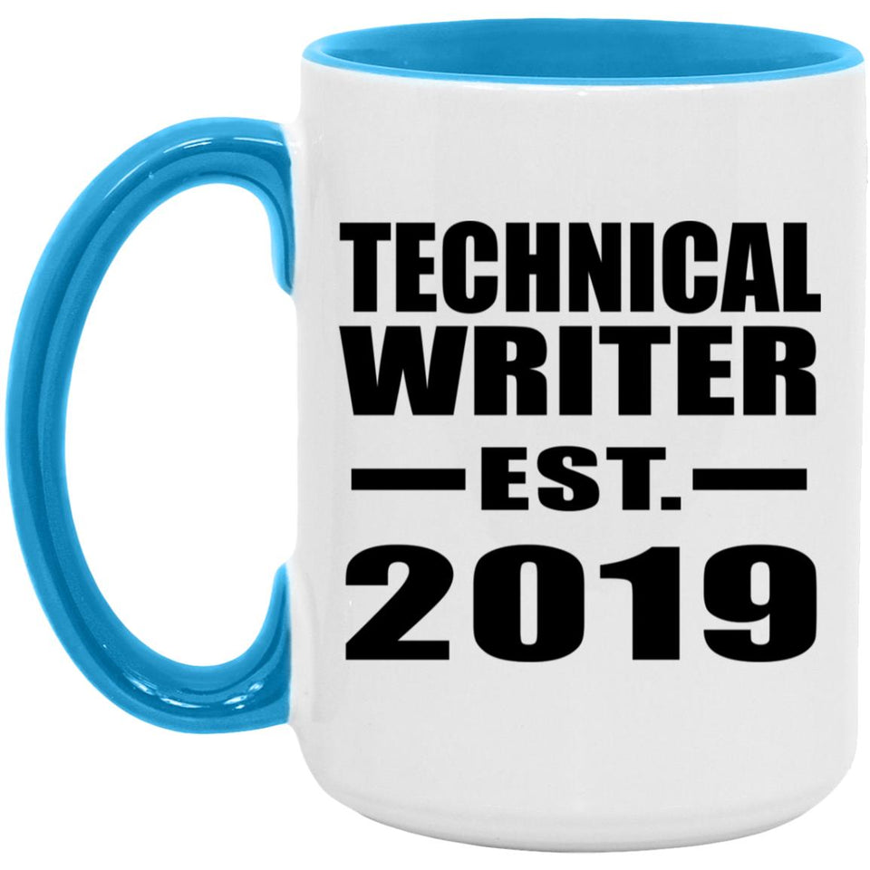 Technical Writer Established EST. 2019 - 15oz Accent Mug Blue