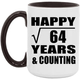 Happy 8th Anniversary Square Root of 64 Years & Counting - 15oz Accent Mug Black