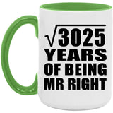 55th Anniversary Square Root of 3025 Years of Being Mr Right - 15oz Accent Mug Green
