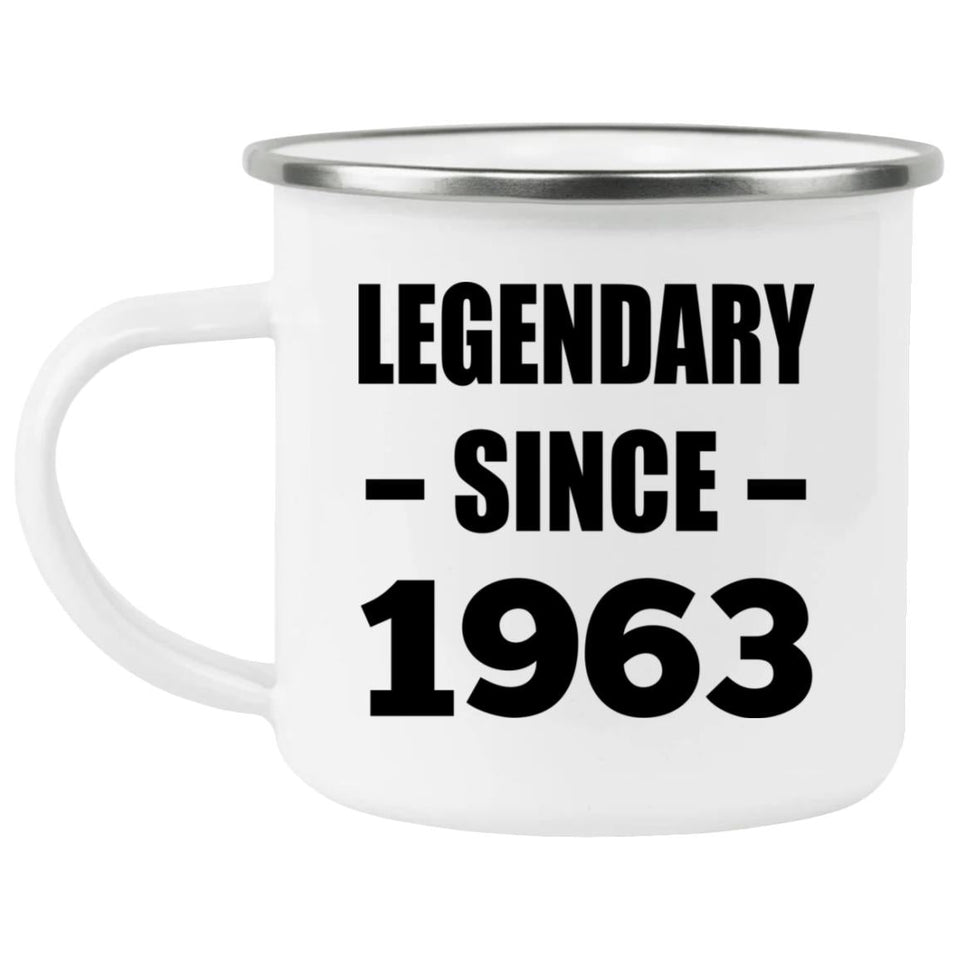 61st Birthday Legendary Since 1963 - 12oz Camping Mug