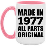 47th Birthday Made in 1977 All Parts Original - 15oz Accent Mug Pink