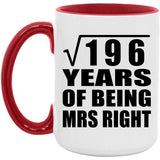 14th Anniversary Square Root of 196 Years of Being Mrs Right - 15oz Accent Mug Red
