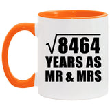 92nd Anniversary Square Root of 8464 Years As Mr & Mrs - 11oz Accent Mug Orange