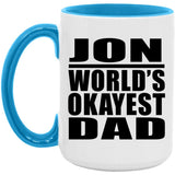 Jon World's Okayest Dad - 15oz Accent Mug Blue