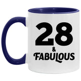 28th Birthday 28 & Fabulous - 11oz Accent Mug Purple