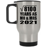 90th Anniversary Square Root of 8100 Years As Mr & Mrs 2021 - Silver Travel Mug
