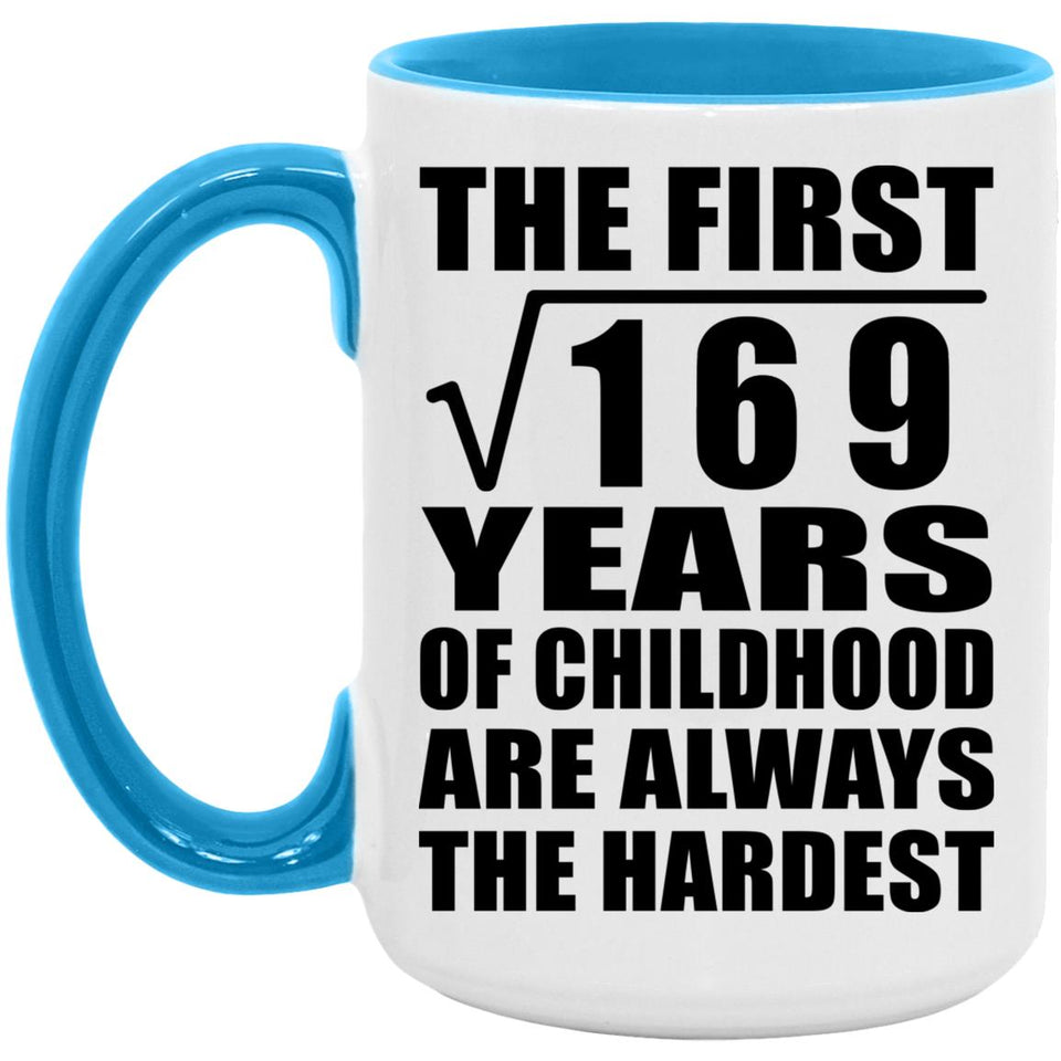 13th Birthday Square Root of 169 Years of Childhood - 15oz Accent Mug Blue