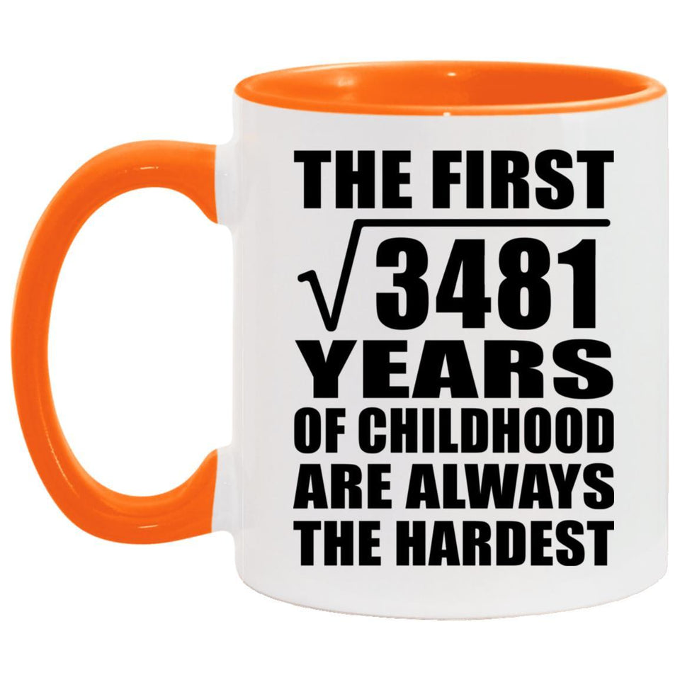 59th Birthday Square Root of 3481 Years of Childhood - 11oz Accent Mug Orange