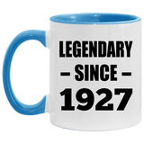 97th Birthday Legendary Since 1927 - 11oz Accent Mug Blue