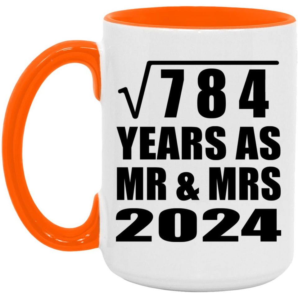 28th Anniversary Square Root of 784 Years As Mr & Mrs 2024 - 15oz Accent Mug Orange