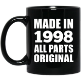 26th Birthday Made in 1998 All Parts Original - 11oz Coffee Mug Black