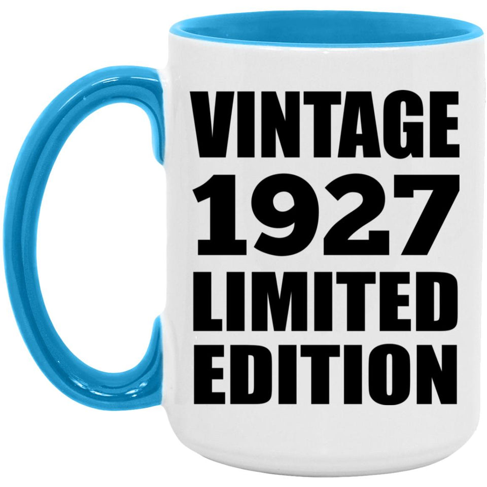 97th Birthday Vintage 1927 Limited Edition - 15oz Accent Mug Blue
