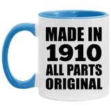 114th Birthday Made in 1910 All Parts Original - 11oz Accent Mug Blue