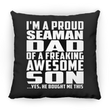 Proud Seaman Dad Of Awesome Son - Throw Pillow Black