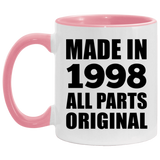 26th Birthday Made in 1998 All Parts Original - 11oz Accent Mug Pink