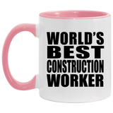 World's Best Construction Worker - 11oz Accent Mug Pink