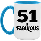 51st Birthday 51 & Fabulous - 15oz Accent Mug Blue