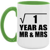 1st Anniversary Square Root of 1 Year As Mr & Mrs - 15oz Accent Mug Green