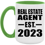 Real Estate Agent Established EST. 2023 - 15oz Accent Mug Green