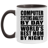 Computer Systems Analyst By Day World's Best Mom By Night - 11oz Accent Mug Black