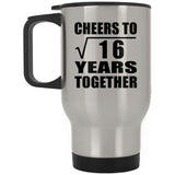 4th Anniversary Cheers To Square Root of 16 Years Together - Silver Travel Mug