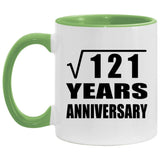 11th Anniversary Square Root of 121 Years Anniversary - 11oz Accent Mug Green