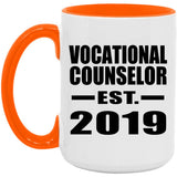 Vocational Counselor Established EST. 2019 - 15oz Accent Mug Orange