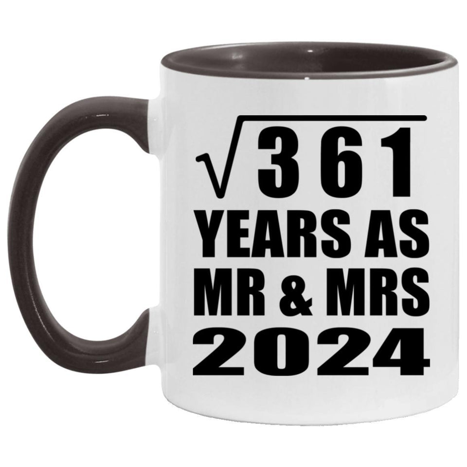 19th Anniversary Square Root of 361 Years As Mr & Mrs 2024 - 11oz Accent Mug Black