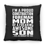 Proud Construction Foreman Mom Of Awesome Son - Throw Pillow Black