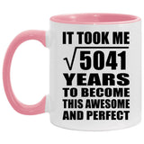 71st Birthday Took Square Root of 5041 Years To Awesome - 11oz Accent Mug Pink