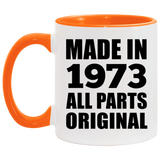 51st Birthday Made in 1973 All Parts Original - 11oz Accent Mug Orange