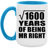 40th Anniversary Square Root of 1600 Years of Being Mr Right - 15oz Accent Mug Blue