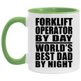 Forklift Operator By Day World's Best Dad By Night - 11oz Accent Mug Green
