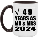 7th Anniversary Square Root of 49 Years As Mr & Mrs 2024 - 15oz Accent Mug Black