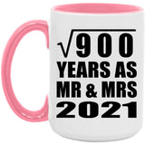 30th Anniversary Square Root of 900 Years As Mr & Mrs 2021 - 15oz Accent Mug Pink