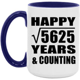 Happy 75th Anniversary Square Root of 5625 Years & Counting - 15oz Accent Mug Purple